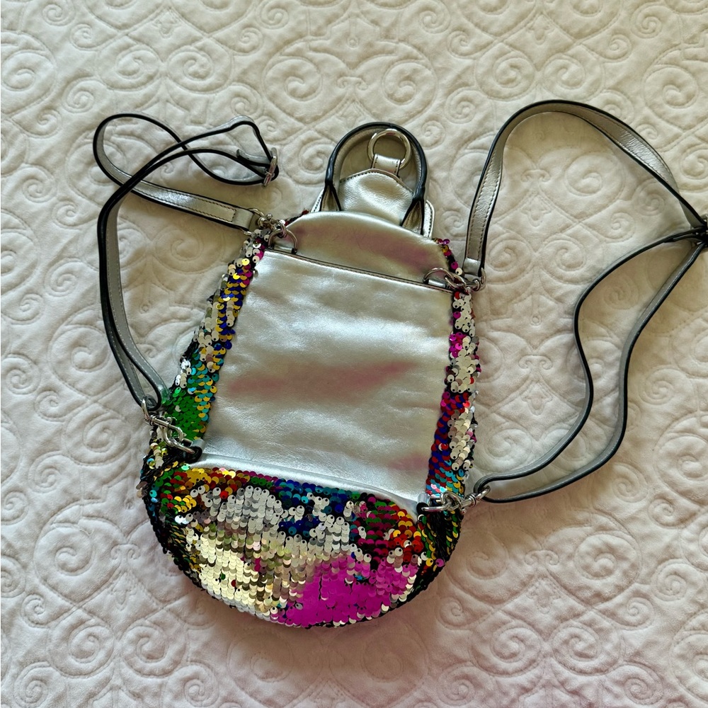 Rebecca Minkoff Rainbow Silver Sequin Small Medium Julian Backpack Excellent - Picture 3 of 6